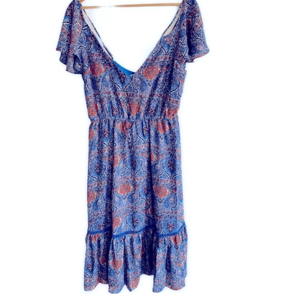 Jack by BB Dakota Midi Dress Boho Tribal Cottagecore Ruffles L 10-12